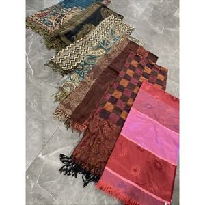 Lot Of 7 Pashminas Scarf Paisley Red Green Rave